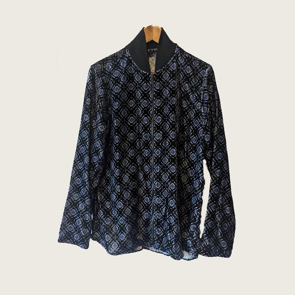 EMPORIO ARMANI - Geometric pattern velvet zipped shirt - Sz 16/41